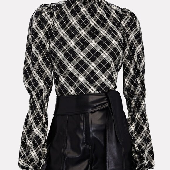 Veronica Beard Tops - Veronica Beard Black and White Corbie Shirred Plaid Top size 6-8